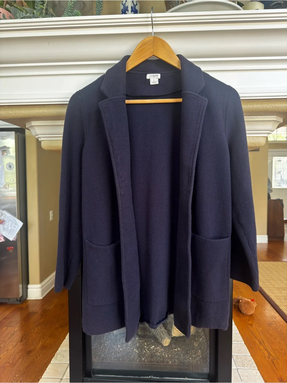 J. Crew Navy Blue Open Front Juliette Collarless Jacket Coatigan Size M